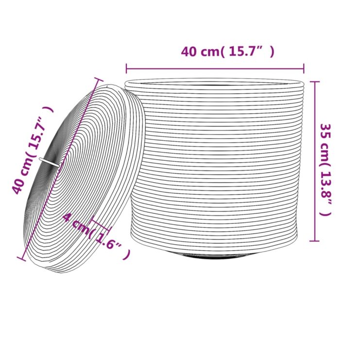 Panier de rangement et couvercle marron et blanc Ø40x35cm coton – Image 8