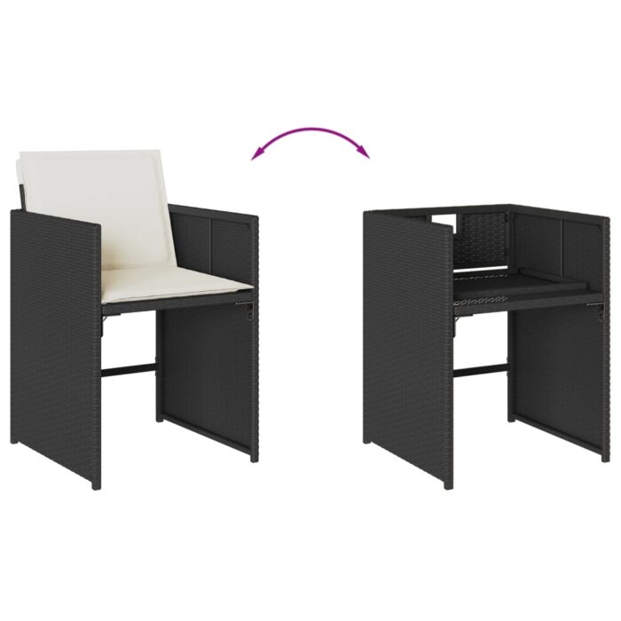 Chaises de jardin lot de 4 avec coussins noir résine tressée – Image 6