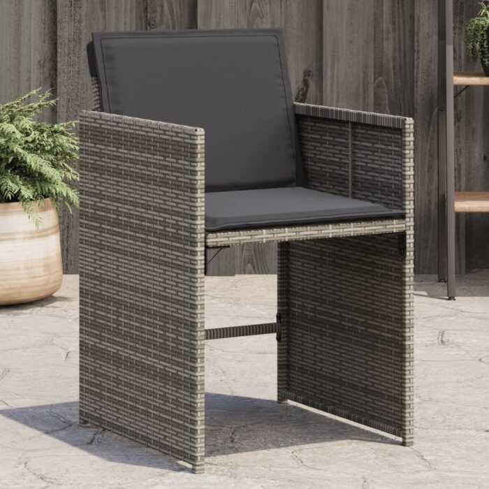 364985_1.jpg Chaises de jardin avec coussins lot de 4 gris résine tressée – Image 1
