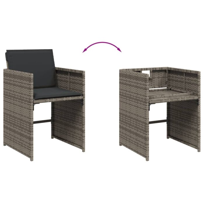 Chaises de jardin avec coussins lot de 4 gris résine tressée – Image 6