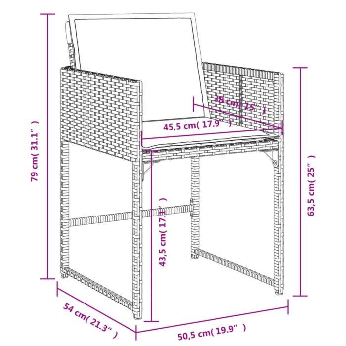 Chaises de jardin lot de 4 avec coussins noir résine tressée – Image 10