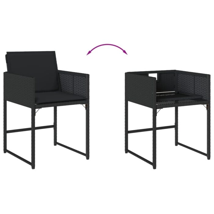 Chaises de jardin lot de 4 avec coussins noir résine tressée – Image 6