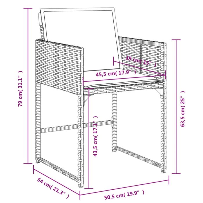 Chaises de jardin avec coussins lot de 4 gris résine tressée – Image 10