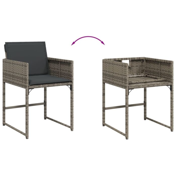 Chaises de jardin avec coussins lot de 4 gris résine tressée – Image 6