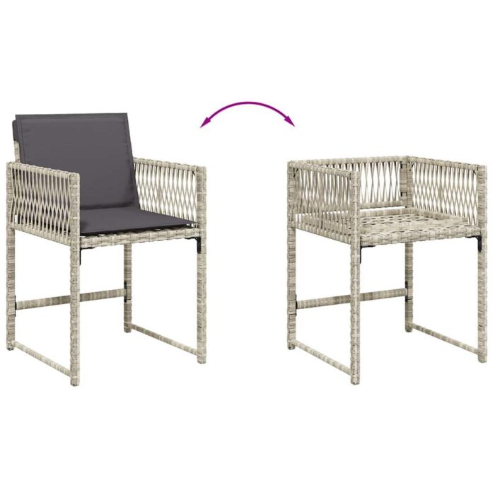 Chaises de jardin avec coussins lot de 4 gris clair poly rotin – Image 6