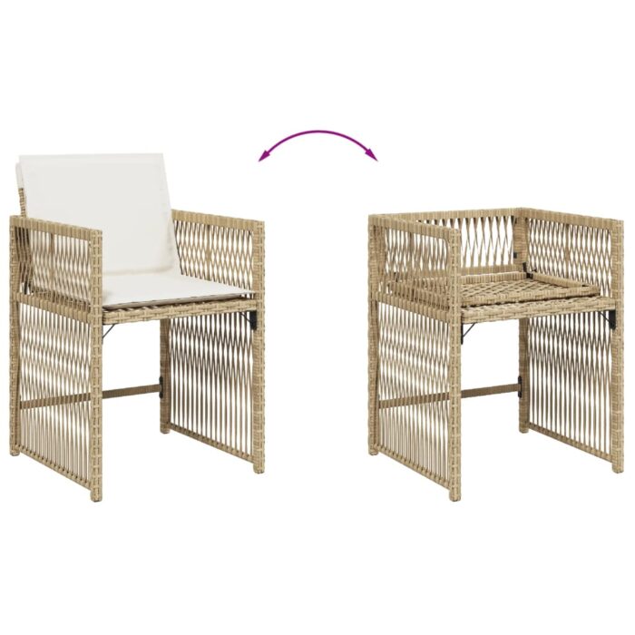 Chaises de jardin avec coussins lot de 4 beige résine tressée – Image 6