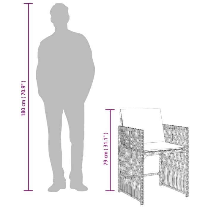 Chaises de jardin avec coussins lot de 4 beige résine tressée – Image 9