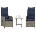 Lot de 2 chaises de jardin inclinables avec Table en résine tressée grise