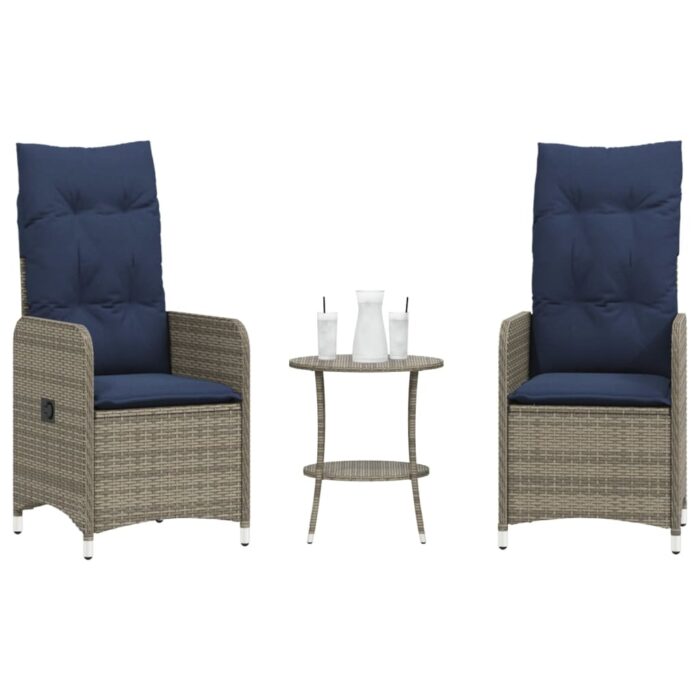 Lot de 2 chaises de jardin inclinables avec Table en résine tressée grise – Image 1