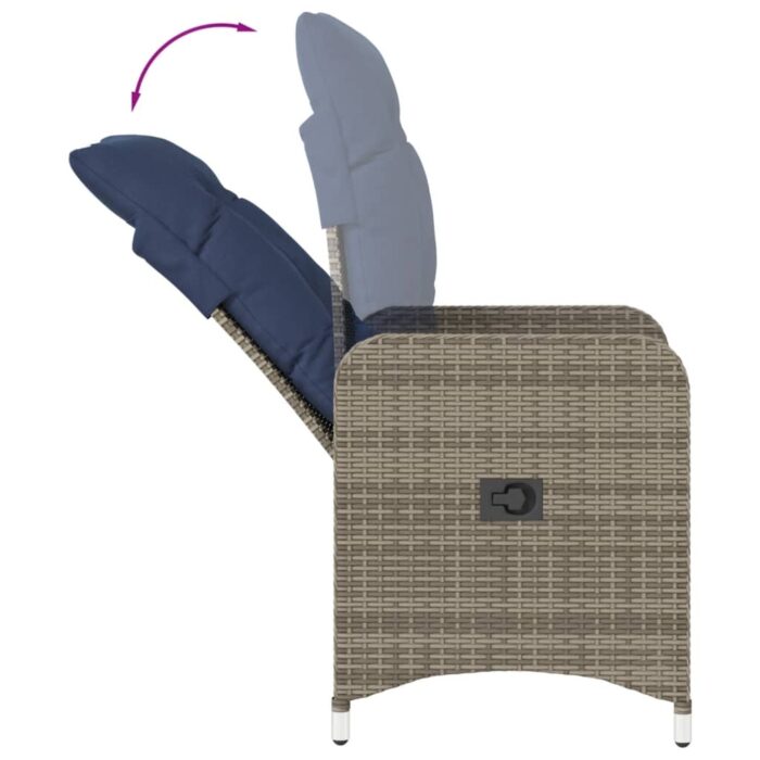 Lot de 2 chaises de jardin inclinables avec Table en résine tressée grise – Image 6