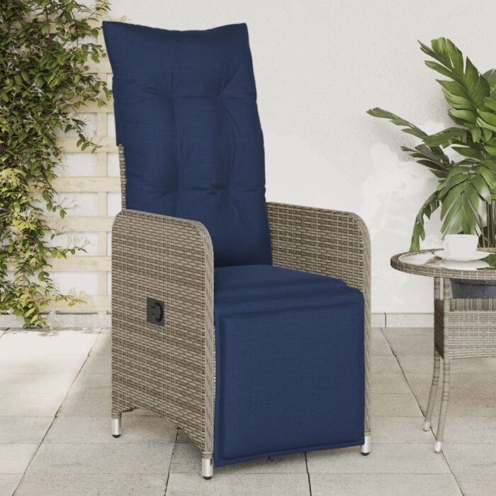 Chaise de jardin inclinable avec coussins en résine tressée grise – Image 1