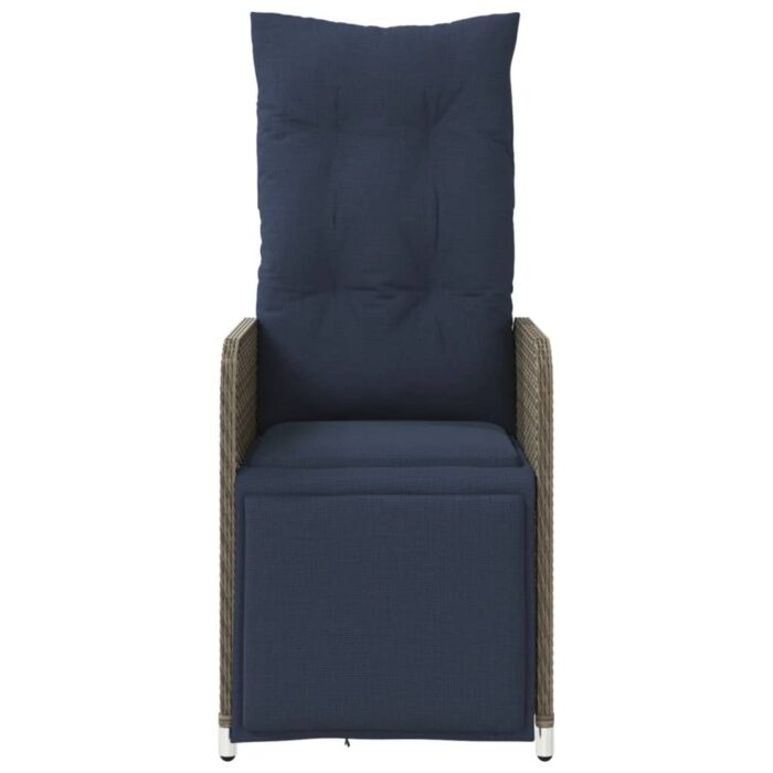 Chaise de jardin inclinable avec coussins en résine tressée grise – Image 2