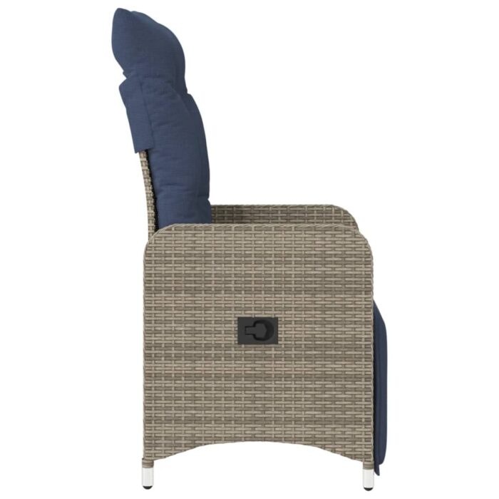 Chaise de jardin inclinable avec coussins en résine tressée grise – Image 3