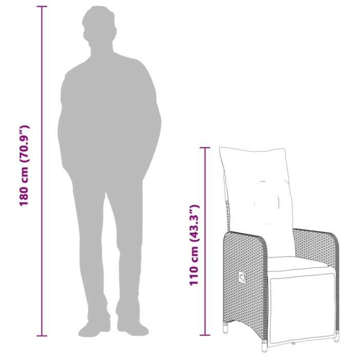 Chaise de jardin inclinable avec coussins en résine tressée grise – Image 8