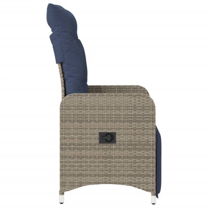 Lot de 2 chaises de jardin inclinables avec coussins en résine tressée grise – Image 3