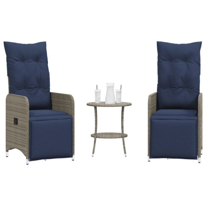 365709_1.jpg Lot de 2 chaises de jardin inclinables avec Table en résine tressée grise – Image 1