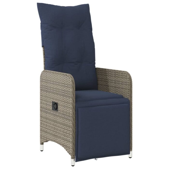 Lot de 2 chaises de jardin inclinables avec Table en résine tressée grise – Image 2