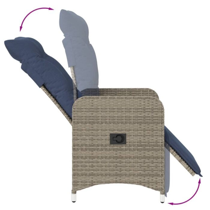 Lot de 2 chaises de jardin inclinables avec Table en résine tressée grise – Image 6