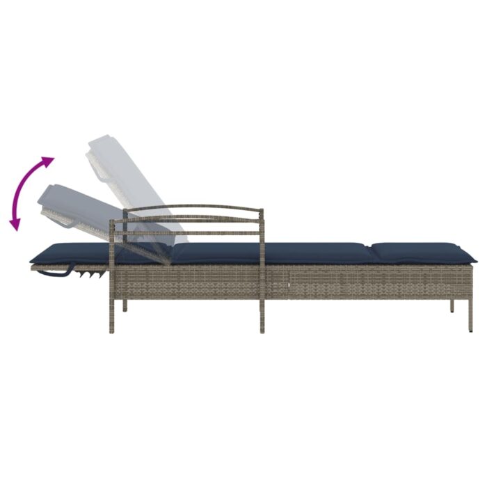 Chaise longue avec coussin Gris 63 x 200 x 81 cm Résine tressée (États-Unis uniquement) – Image 5