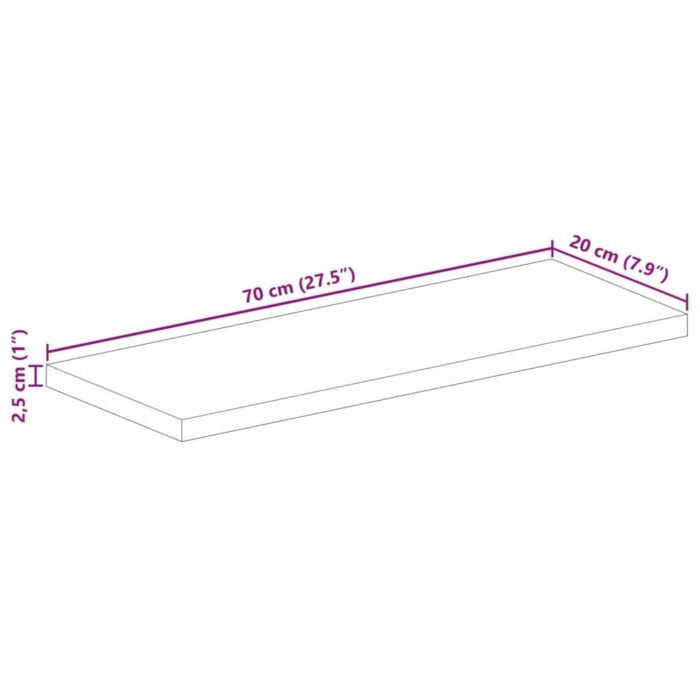 Dessus de table 70x20x2,5 cm rectangulaire bois massif d'acacia – Image 7