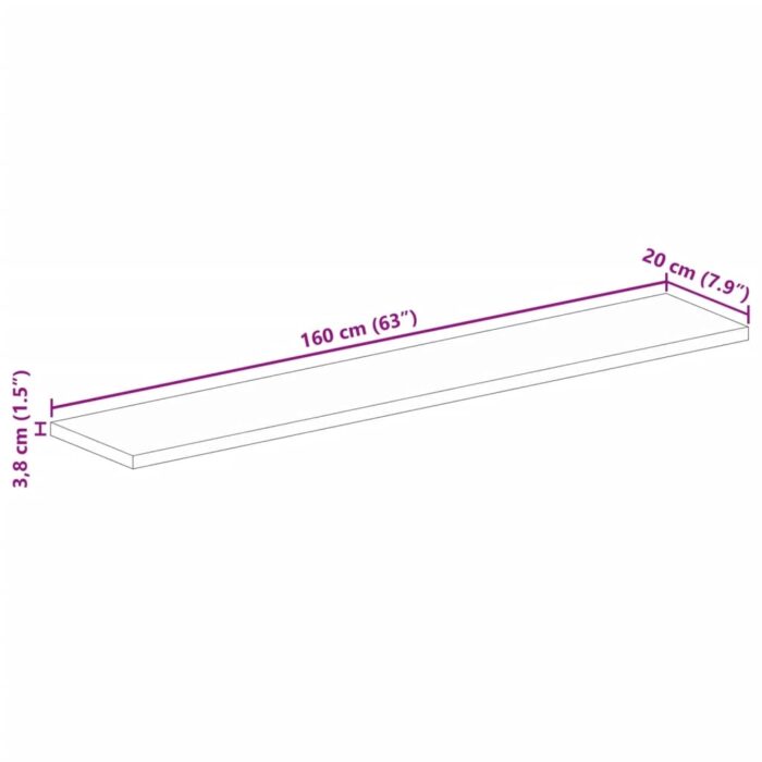 Dessus de table 160x20x3,8cm rectangulaire bois massif manguier – Image 8