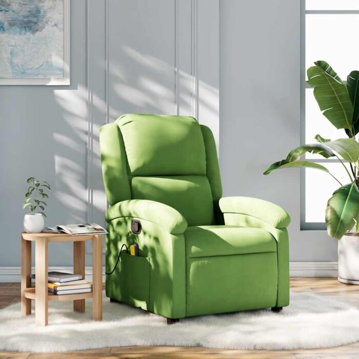 Fauteuil de massage inclinable vert clair velours – Image 1