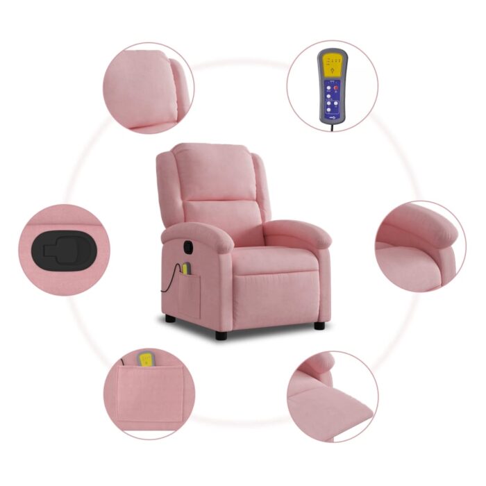 Fauteuil de massage inclinable rose velours – Image 6