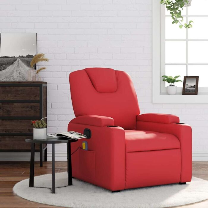Fauteuil de massage inclinable rouge similicuir – Image 1