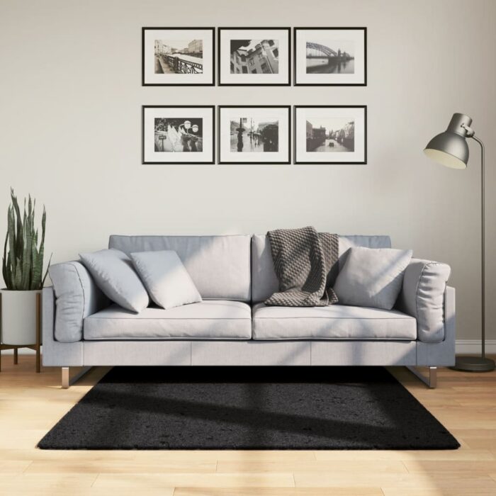 Tapis OVIEDO à poils courts noir 120x120 cm – Image 1