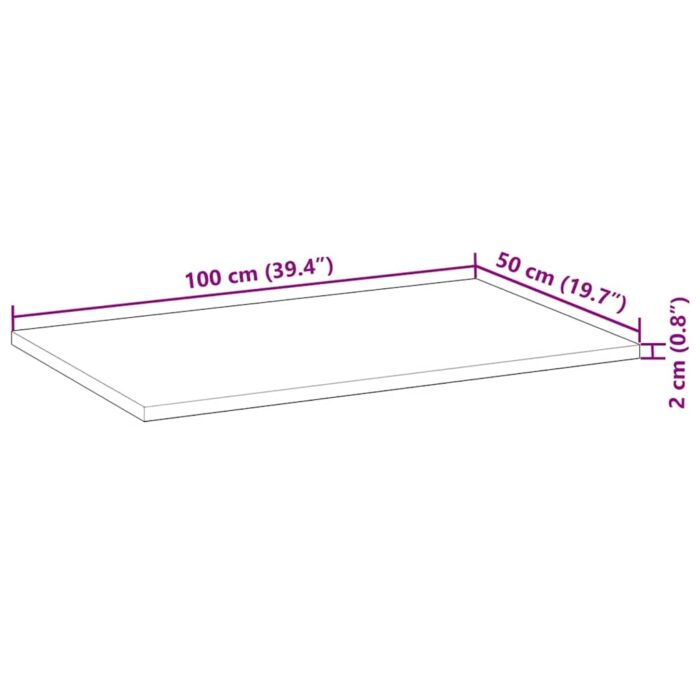 Dessus de table rectangulaire 100x50x2 cm bois massif d'acacia – Image 8