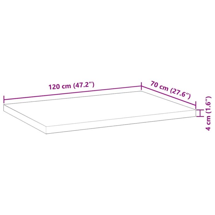 Dessus de table rectangulaire 120x70x4 cm bois massif d'acacia – Image 8