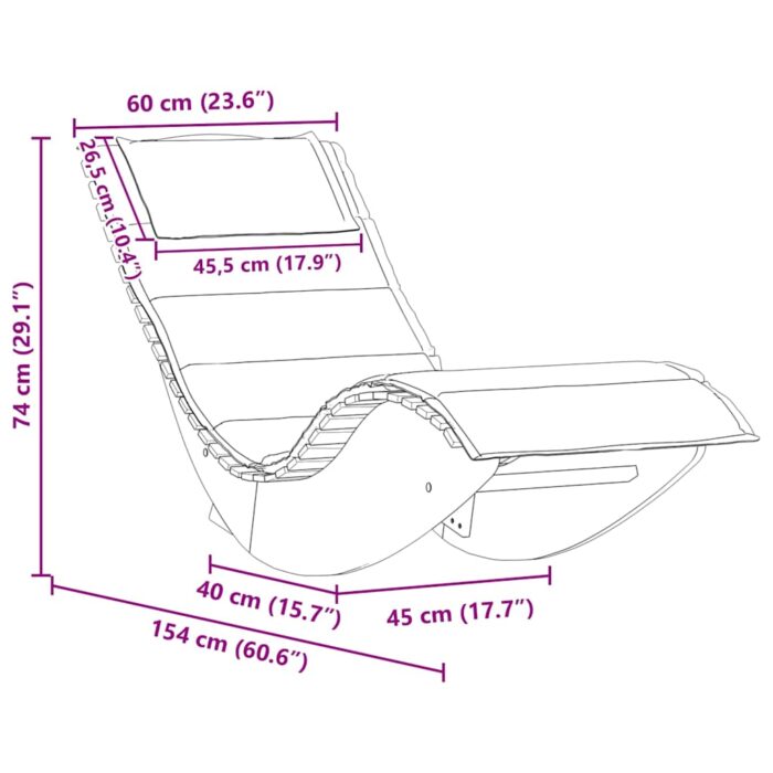 Chaise longue à bascule avec coussin en bois massif d'acacia – Image 8