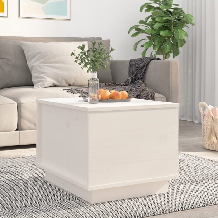 Table basse Blanc 40x50x35 cm Bois massif de pin – Image 1