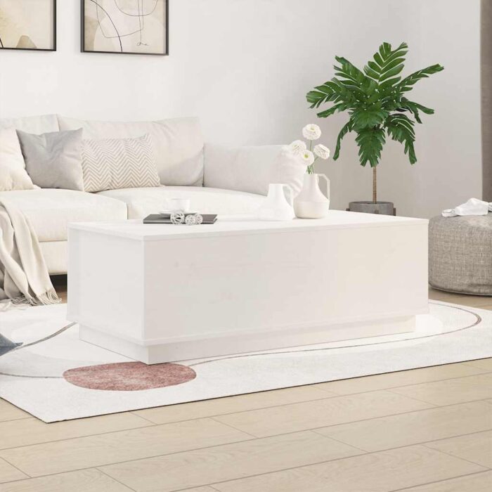 Table basse Blanc 100x50x35 cm Bois massif de pin – Image 1