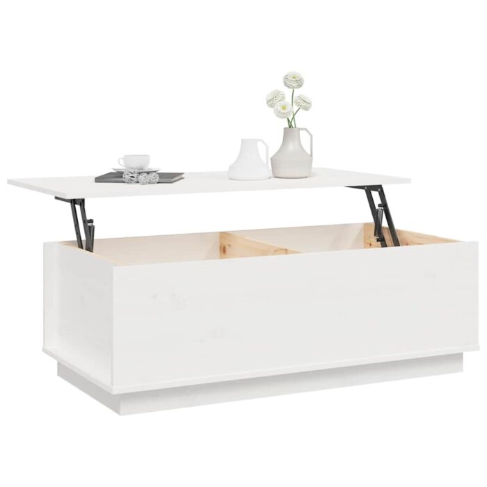 Table basse Blanc 100x50x35 cm Bois massif de pin – Image 3