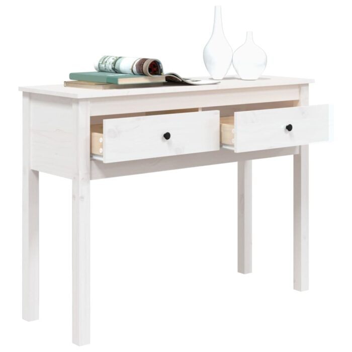 Table console Blanc 100x35x75 cm Bois massif de pin – Image 3