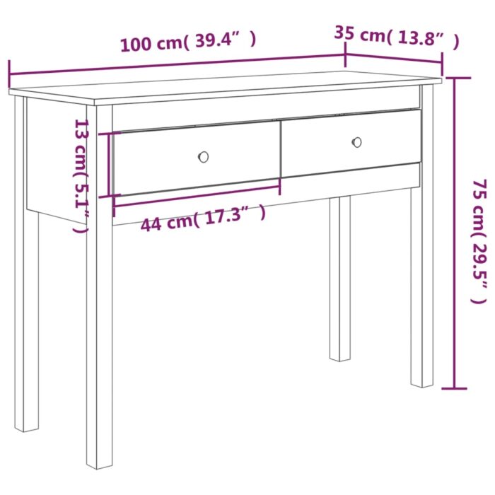 Table console Blanc 100x35x75 cm Bois massif de pin – Image 8