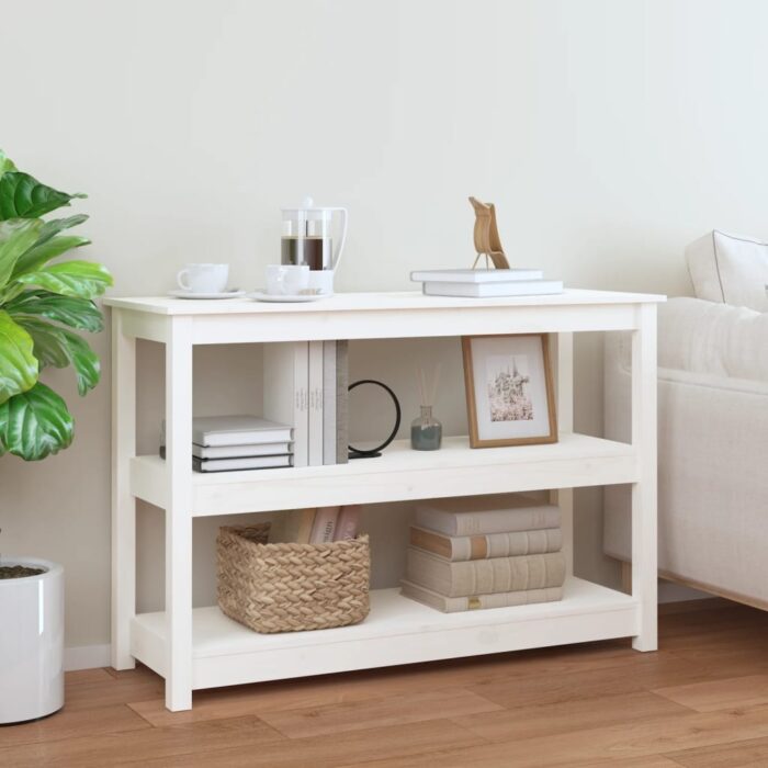 821665_1.jpg Table console Blanc 110x40x74 cm Bois massif de pin – Image 1
