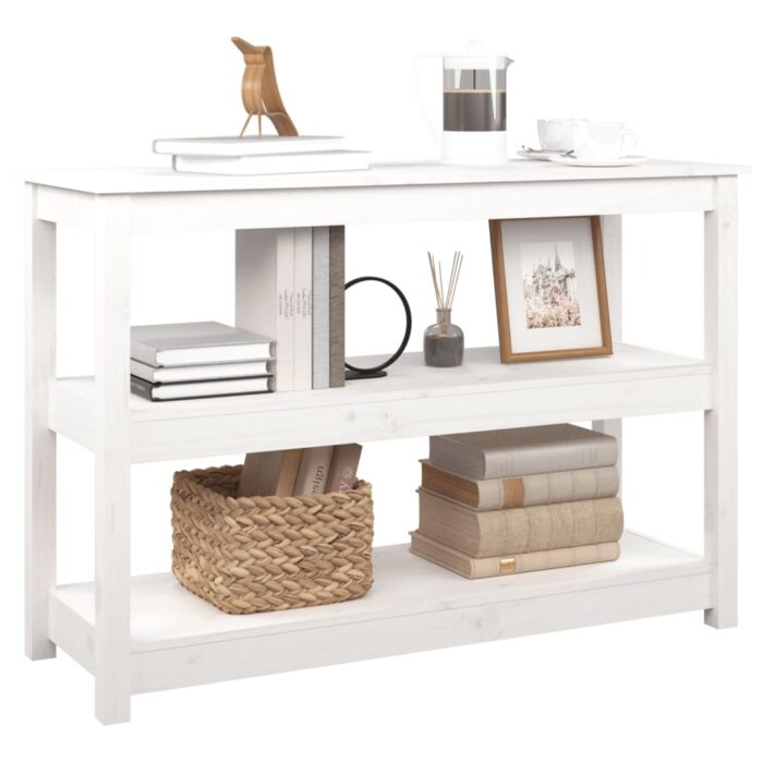 Table console Blanc 110x40x74 cm Bois massif de pin – Image 2