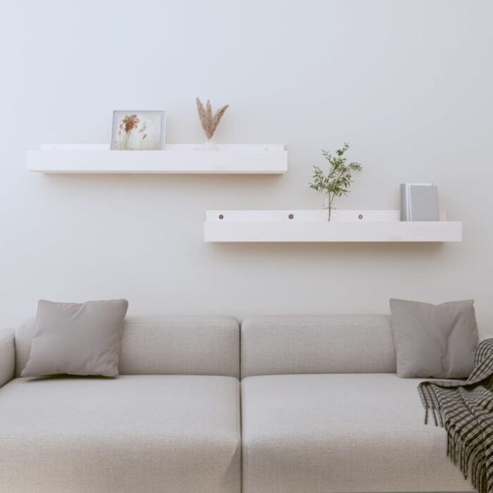 Étagères murales 2 pcs Blanc 80x12x9 cm Bois de pin massif – Image 1
