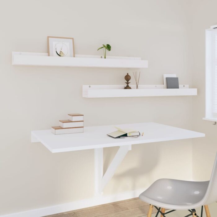 Étagères murales 2 pcs Blanc 110x12x9 cm Bois de pin massif – Image 4