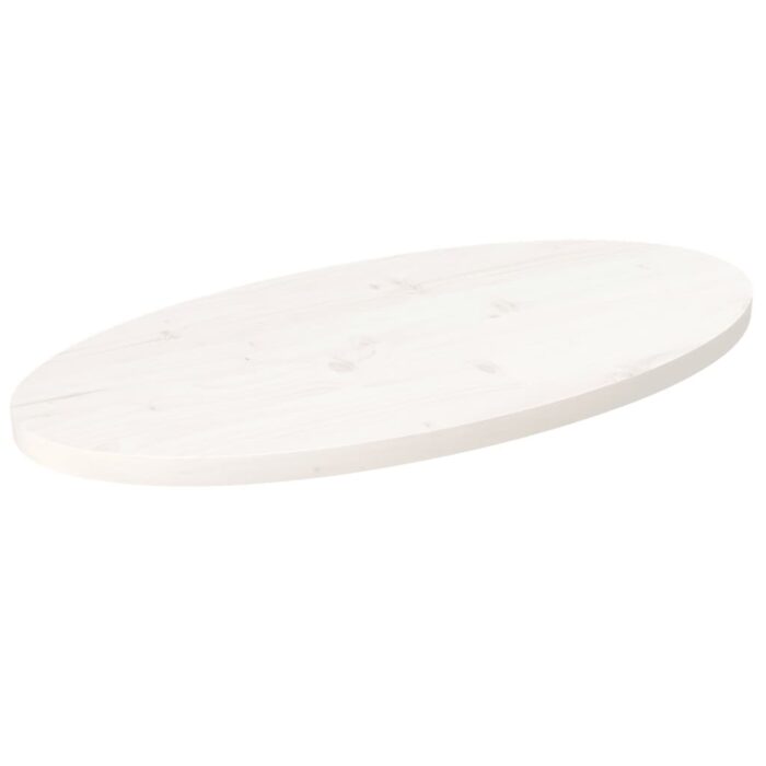 Dessus de table blanc 70x35x2,5 cm bois de pin massif ovale – Image 1