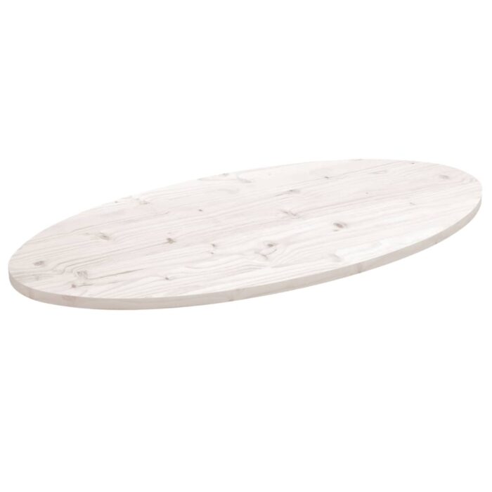 Dessus de table blanc 100x50x2,5 cm bois de pin massif ovale – Image 1