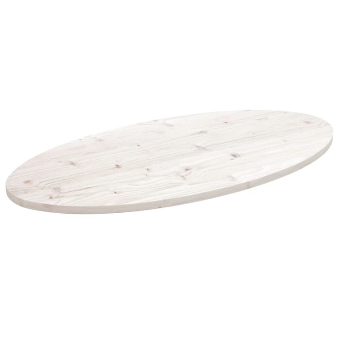 Dessus de table blanc 110x55x2,5 cm bois de pin massif ovale – Image 1
