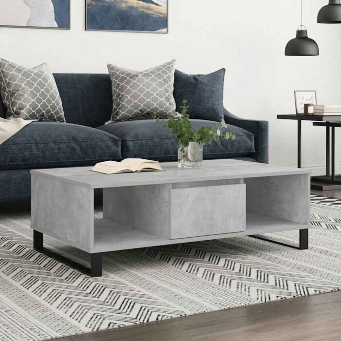 Table basse gris béton 104x60x35 cm bois d'ingénierie – Image 1