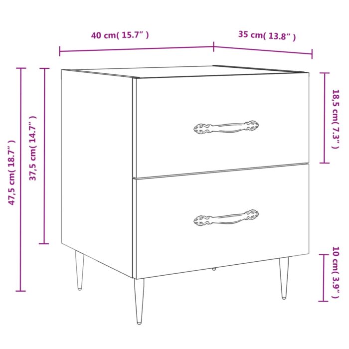 Tables de chevet 2 pcs blanc 40x35x47,5 cm bois d’ingénierie – Image 11