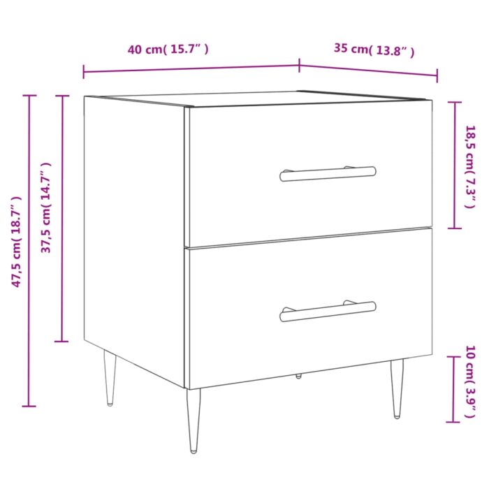 Table de chevet gris béton 40x35x47,5 cm bois d’ingénierie – Image 10