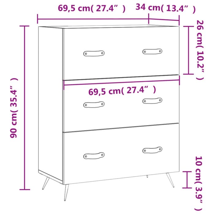 Commode chêne sonoma 69,5 x 34 x 90 cm bois d'ingénierie – Image 10