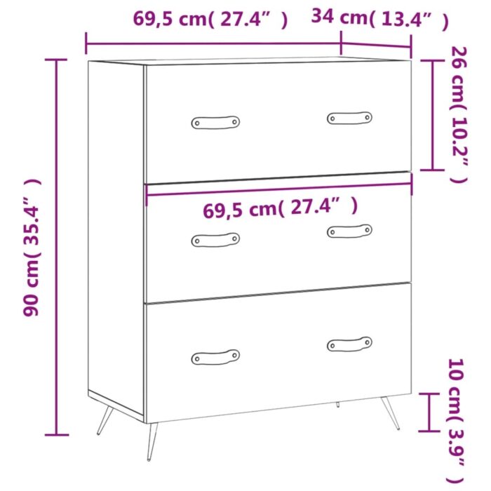 Commode chêne fumé 69,5 x 34 x 90 cm bois d'ingénierie – Image 10