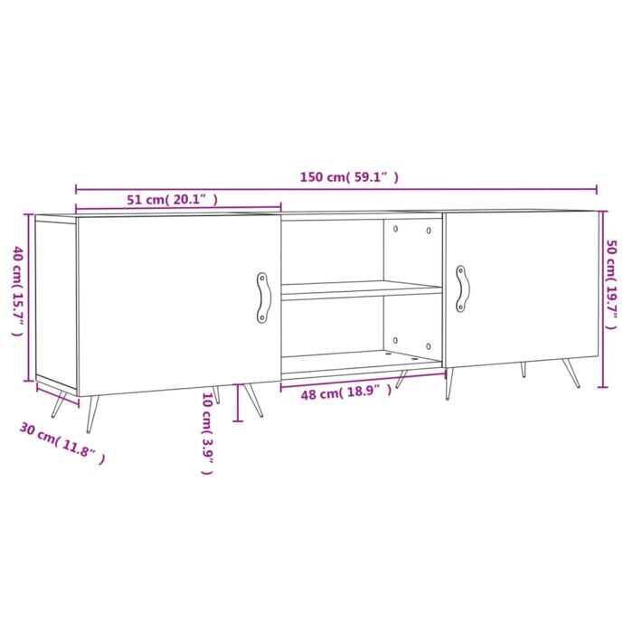Meuble TV gris béton 150x30x50 cm bois d'ingénierie – Image 10